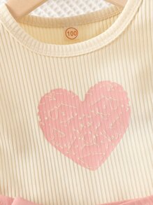 SHEIN 年輕女孩肋花針織荷葉邊t恤＆腰帶短褲