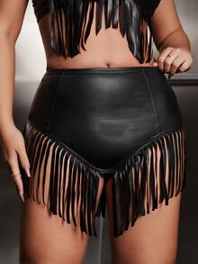 Solid Fringe Hem Shorts - Black - View 3