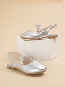 Girls Bow Detail Slingback Flats - Silver - View 1