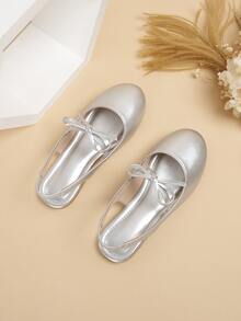 Girls Bow Detail Slingback Flats - Silver - View 2