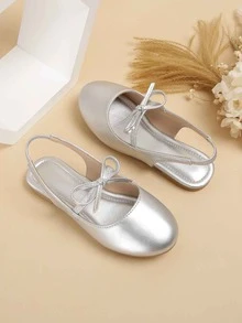 Girls Bow Detail Slingback Flats - Silver - View 3