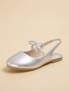 Girls Bow Detail Slingback Flats - Silver - View 4