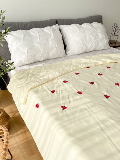 Beetle Embroidered Quilted Bedspread