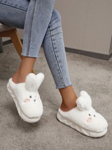 Rabbit Design Fluffy Novelty Slippers - White - View 1