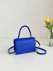 纯色时尚迷你鳄鱼纹单肩斜挎包手提包化妆包 - 藍色 - 查看 6