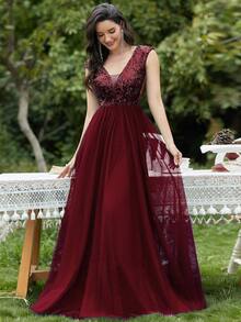 EVERPRETTY Đầm Dây kéo màu trơn Màu Đỏ Sâu Hấp dẫn - Màu Đỏ Sâu - Xem 3