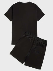 Manfinity RebelGame Men Reflective Graphic Tee & Track Shorts Set - Black - View 4