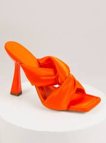 Women Snakeskin Embossed Chunky Heeled Sandals, Glamorous Gold Artificial Leather Slingbacks - Orange - View 2