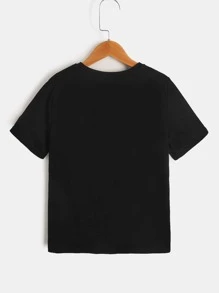 SHEIN Tween Boys' Casual Knit Short Sleeve Round Neck Dinosaur Printed T-Shirt, Summer - Black - View 2