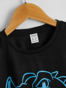 SHEIN Tween Boys' Casual Knit Short Sleeve Round Neck Dinosaur Printed T-Shirt, Summer - Black - View 4