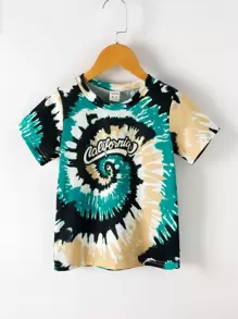 SHEIN 青少年男孩字母圖形螺旋染色圓領t卹 - 彩色 - 查看 1