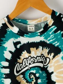 SHEIN 青少年男孩字母圖形螺旋染色圓領t卹 - 彩色 - 查看 3