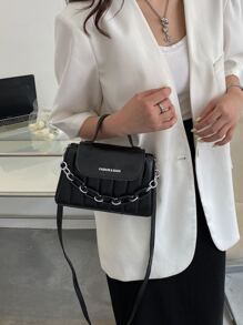 Lightweight,Business Casual Mini Chain Decor Quilted Satchel Bag For Teen Girls Women College Students,Rookies & White-collar Workers Perfect for Office,College,Work ,Business,Commute,Outdoors, Travel, Outings - Black - View 4