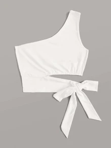 ROMWE One-Shoulder Cutout Crop Top - White - View 2