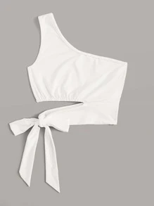ROMWE One-Shoulder Cutout Crop Top - White - View 3