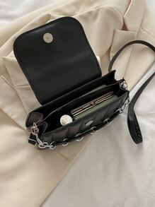 Lightweight,Business Casual Mini Chain Decor Quilted Satchel Bag For Teen Girls Women College Students,Rookies & White-collar Workers Perfect for Office,College,Work ,Business,Commute,Outdoors, Travel, Outings - Black - View 8