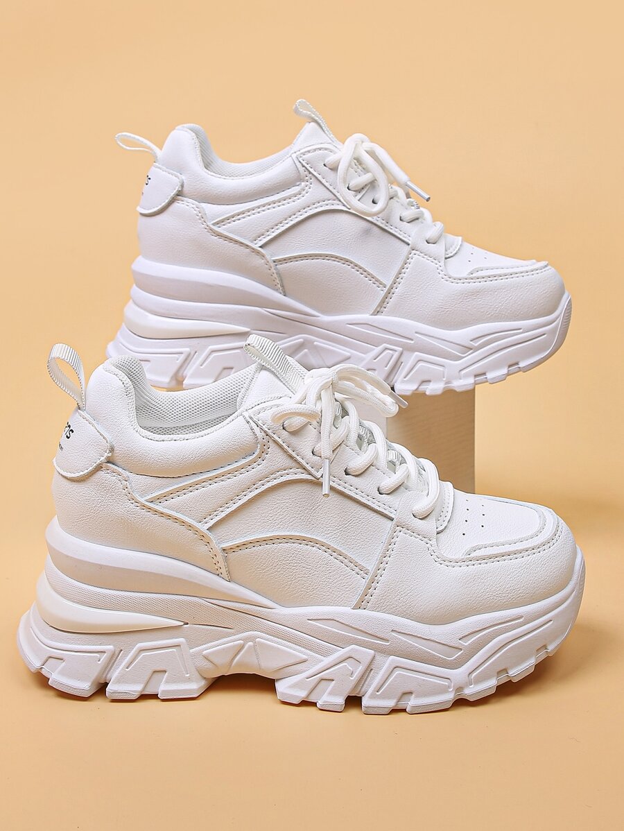 字母貼飾前綁帶坡跟運動鞋 - 白色 - 查看 1