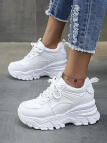 字母貼飾前綁帶坡跟運動鞋 - 白色 - 查看 3