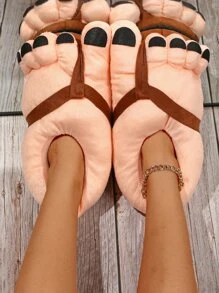 Divertidas zapatillas de interior antideslizantes y cálidas con estampado de dibujos animados, unisex - Marrón - Ver 4