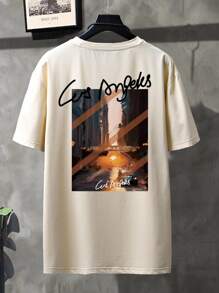 Manfinity Men Letter & Picture Print Tee - Apricot - View 1
