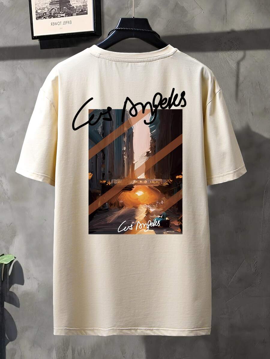 Manfinity Men Letter & Picture Print Tee - Apricot - View 1