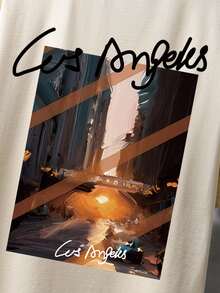 Manfinity Men Letter & Picture Print Tee - Apricot - View 4