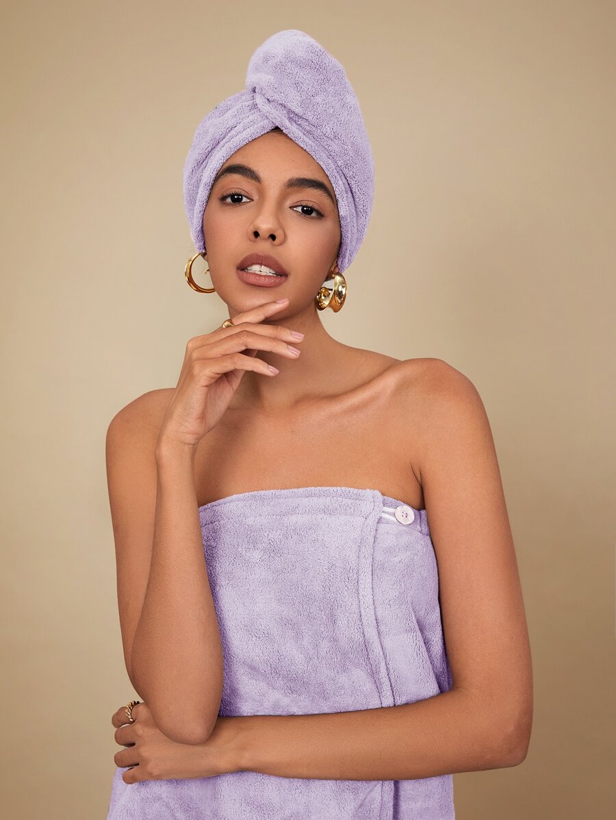 SHEIN Basic living 2nd Generation Quick Dry Microfiber Hair Towel, For Hair/Face/Body Christmas For Holiday Gift Giving Home Bathroom Decor - Purple - View 1
