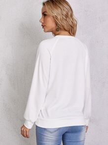 SHEIN LUNE Feather Print Raglan Sleeve Sweatshirt - White - View 2