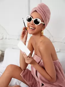 SHEIN Basic living BASIC LIVING Exclusive Quick Dry Microfiber Hair Turban Towel Coral Fleece Holiday Gift-Ash Rose Christmas For Holiday Gift Giving Home Bathroom DecorHair Bonnet