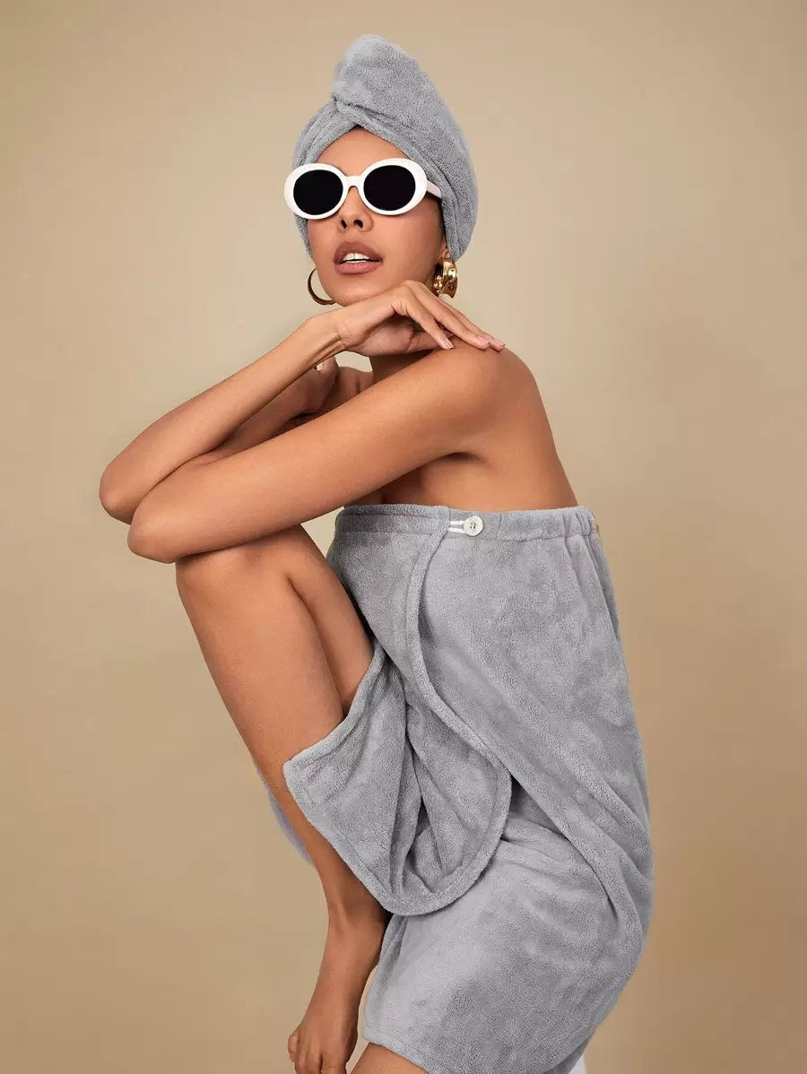 SHEIN Basic living Exclusive Quick Dry Microfiber Adjustable Spa Bath Body Wrap Towel Holiday Gift-Fresh Lavender Christmas For Holiday Gift Giving Summer Wedding Home Bathroom Decor - Light Grey - View 1