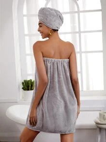 SHEIN Basic living Exclusive Quick Dry Microfiber Adjustable Spa Bath Body Wrap Towel Holiday Gift-Fresh Lavender Christmas For Holiday Gift Giving Summer Wedding Home Bathroom Decor - Light Grey - View 2