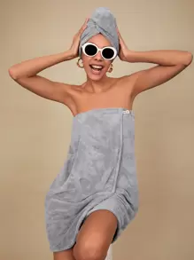 SHEIN Basic living Exclusive Quick Dry Microfiber Adjustable Spa Bath Body Wrap Towel Holiday Gift-Fresh Lavender Christmas For Holiday Gift Giving Summer Wedding Home Bathroom Decor - Light Grey - View 5