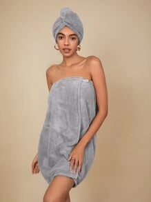 SHEIN Basic living Exclusive Quick Dry Microfiber Adjustable Spa Bath Body Wrap Towel Holiday Gift-Fresh Lavender Christmas For Holiday Gift Giving Summer Wedding Home Bathroom Decor - Light Grey - View 6