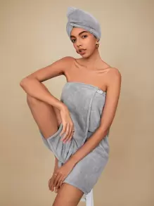 SHEIN Basic living Exclusive Quick Dry Microfiber Adjustable Spa Bath Body Wrap Towel Holiday Gift-Fresh Lavender Christmas For Holiday Gift Giving Summer Wedding Home Bathroom Decor - Light Grey - View 9