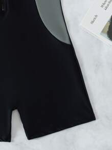 Swim SPRTY Summer Beach Two Tone Zipper Front One Piece Swimsuit - Black - View 3