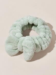 SHEIN Basic living BASIC LIVING Microfiber Spa Makeup Headband Coral Fleece Bow - Green - View 3