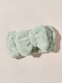 SHEIN Basic living BASIC LIVING Microfiber Spa Makeup Headband Coral Fleece Bow - Green - View 7