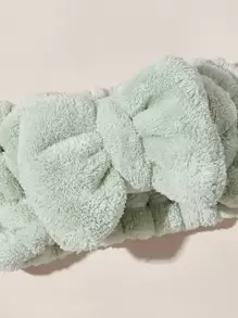 SHEIN Basic living BASIC LIVING Microfiber Spa Makeup Headband Coral Fleece Bow - Green - View 9