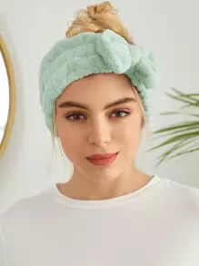 SHEIN Basic living BASIC LIVING Microfiber Spa Makeup Headband Coral Fleece Bow - Green - View 11