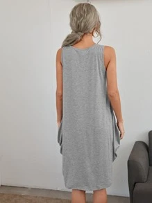 SHEIN LUNE 字母圖案雙口袋背心連衣裙 - 灰色 - 查看 2