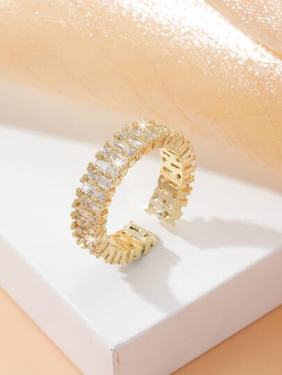 1pc Cubic Zirconia Decor Ring Copper Jewelry