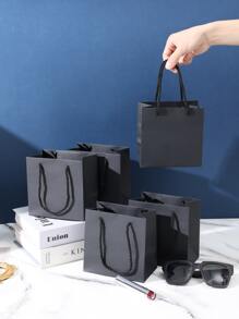 5pcs/10PCS Solid Color Gift Bag, Black Portable Paper Storage Bag For Party,Christmas Gift Decoration, Portable Small Shopping Bags Mini, Wedding Bridesmaid Gift Bag, Birthday Gift Packaging - Black - View 2