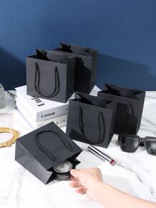 5pcs/10PCS Solid Color Gift Bag, Black Portable Paper Storage Bag For Party,Christmas Gift Decoration, Portable Small Shopping Bags Mini, Wedding Bridesmaid Gift Bag, Birthday Gift Packaging - Black - View 4