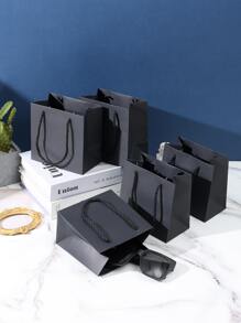 5pcs/10PCS Solid Color Gift Bag, Black Portable Paper Storage Bag For Party,Christmas Gift Decoration, Portable Small Shopping Bags Mini, Wedding Bridesmaid Gift Bag, Birthday Gift Packaging - Black - View 5