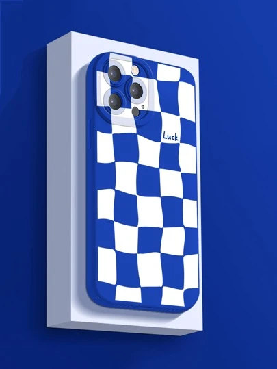 Klein Blue Checkered Phone Case Compatible With Iphone15 14 13 12 11 Xs Xr X 7 8 Plus Pro Max With Angel Eye Painted Design Harden Cover