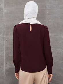 SHEIN Clasi Solid Ruched Keyhole Back Blouse,Long Sleeve Tops Fall Cloth For Women