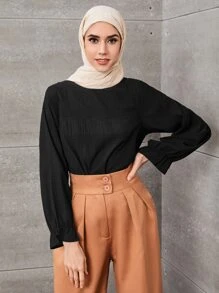 DAZY Flounce Sleeve Keyhole Back Blouse - Black - View 1