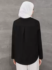 SHEIN Clasi 卷边袖缺口领衬衫 - 黑色 - 查看 2