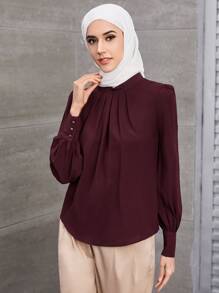 SHEIN Clasi Solid Ruched Keyhole Back Blouse,Long Sleeve Tops Fall Cloth For Women