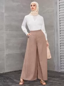 SHEIN Clasi Roll Tab Sleeve Notched Neck Blouse,Long Sleeve Tops - White - View 3